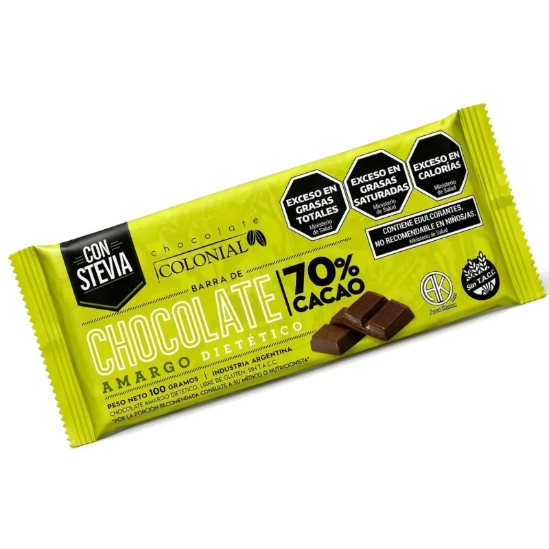 Chocolate 70 % con stevia 100gr COLONIAL